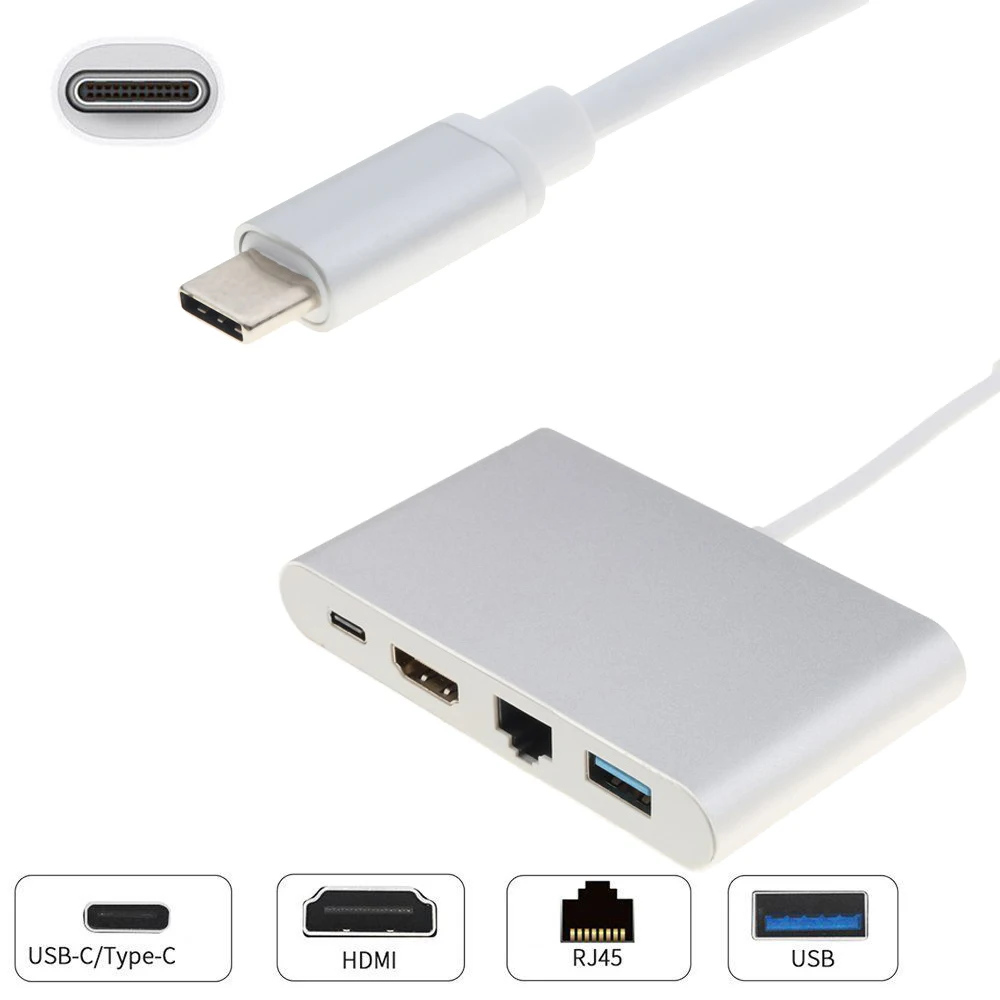 Kebidu 4 в 1 USB-C концентратор адаптер USB 3,1 type C к HDMI 4K RJ45 порт USB 3,0 USB 3,1 конвертер для Macbook HDTV для huawei