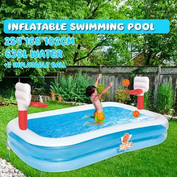 

254x168x102cm Home Outdoor Swimming Pool Children's Inflatable Pool Water Basketball Home Paddling Pool with 2 Inflatable Ball