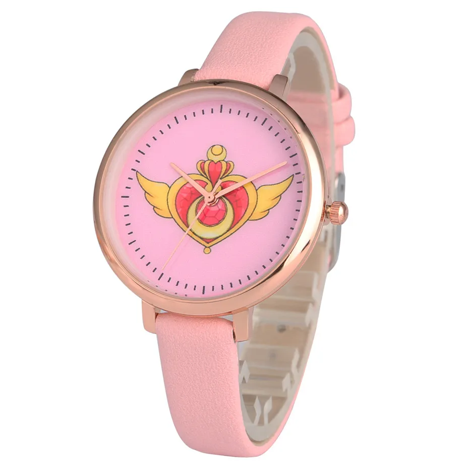 model 7leatherband Сейлор Мун женские часы кварцевый механизм браслет из нержавеющей стали/кожаный ремешок милые розовые студенческие женские наручные часы Новинка - Цвет: model 7leatherband