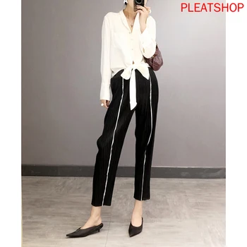 

Miyake Fold 2020 New Easing High-Waisted Drape Nine Thin Japanese Leisure Straight Leg Pants Female Summer Pleats Women Pants