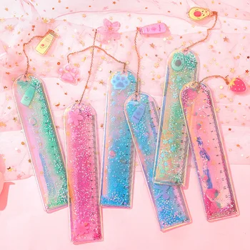 

1 PC Oil Flow Sand Bookmark Rulers Kawaii Laser Girl Drawing Template Lace Sewing Ruler Office School Stationery Supplies