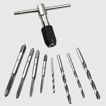 

9Pcs Hand Tap Set Screws Thread Taps T- Wrench Reamer M3-M6 Twist Drill Bit Hand Tap Set-35