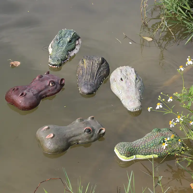 Creative Resin Floating Crocodile Hippo Scary Statue Outdoor Garden