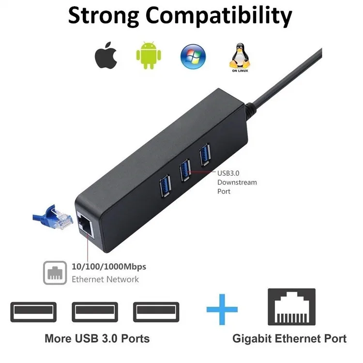 USB 3,0 к RJ45 LAN NIC+ 3 порта USB 3,0 концентратор гигабитная Сетевая интерфейсная карта U3LC01 обновление скорость сетевого соединения практичная