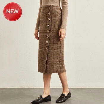 

2019 New Autumn and Winter Skirt Women's Mid-Length High Waist Slim Plaid Split Bag Hip Step Skirt Slim Skirt Dropshipping