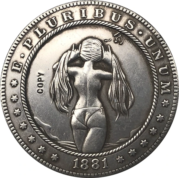 Hobo Nickel Coin 1881-CC Morgan Dollar Guns Girl COIN 