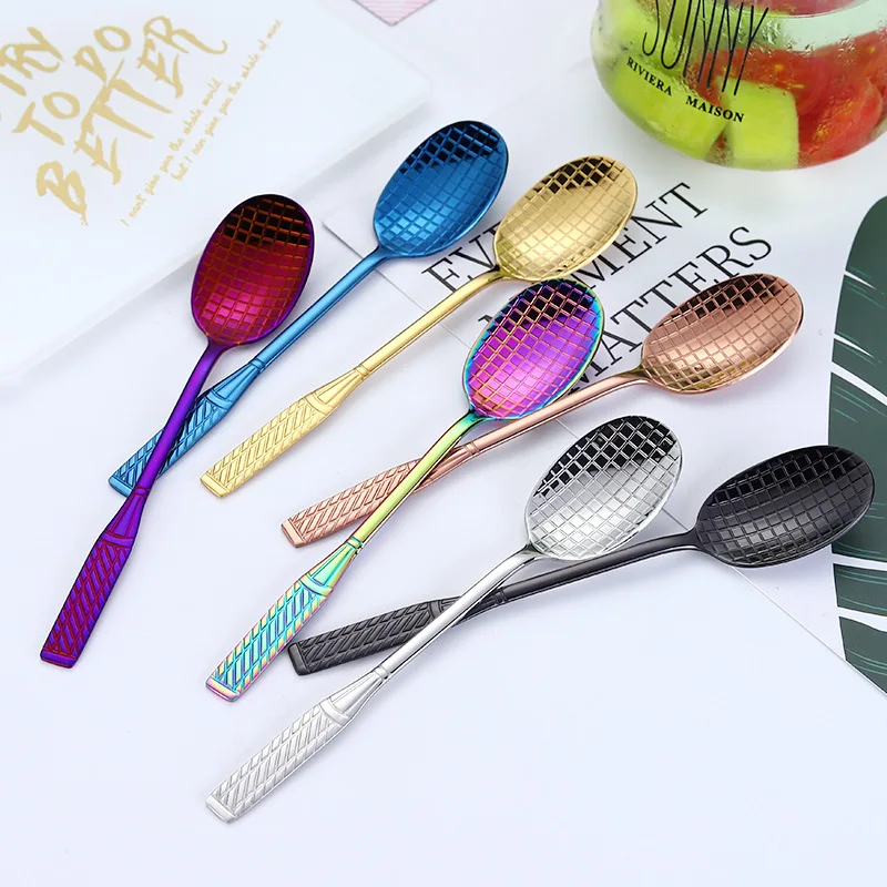 

4PCS Stainless Steel Kitchen Spoon with Long Handle Creative Racket Ice Cream Dessert Spoon Kitchen Accessories Coffee Spoon