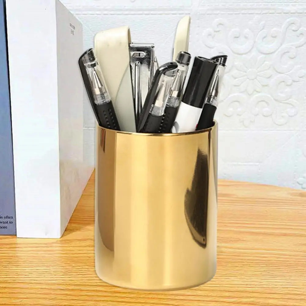 Pen Holders Organizer Space-saving Stainless Steel All-match Polished Brush Pots Plating Makeup Tools Holder Pen Containers pen holder desk organizer pen and brush holder brush holder