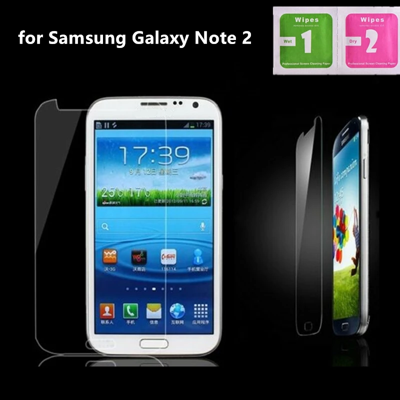 

Perfect quality Tempered Glass LCD Screen Protector Guard Shield For Samsung Galaxy Note 2 Full Cover With Wipes