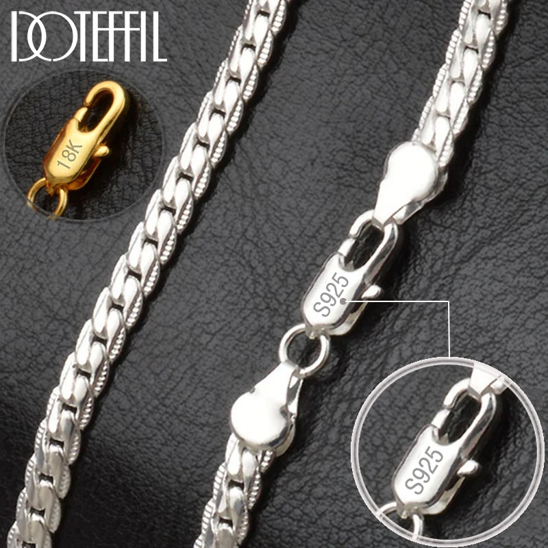 

DOTEFFIL 925 Sterling Silver 8/18/20/24 Inch 18k Gold 6mm Full Sideways Chain Necklace Bracelet Set For Women Man Jewelry Gift