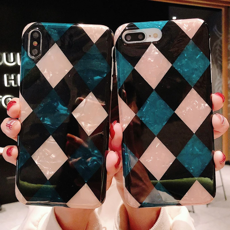 Simple Rhombic Pattern Phone Case for iPhone 6 6s 7 8 Plus X Xs XR Max Soft TPU Conch Shell Translucent Bling Back Cover |