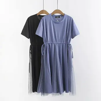 

2020 new fashion brand oversize plus size Dress Casual Summer Polyester Short O-neck Solid Straight
