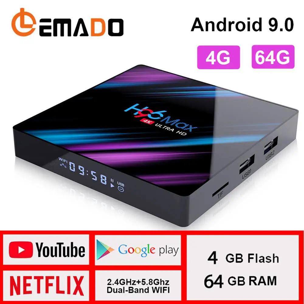 Lemado H96 max tv Box Android 9 0 RK3318 Четырехъядерный 4K H.265 4 Гб ОЗУ 64 ПЗУ WiFi 2 4G и 5G Смарт