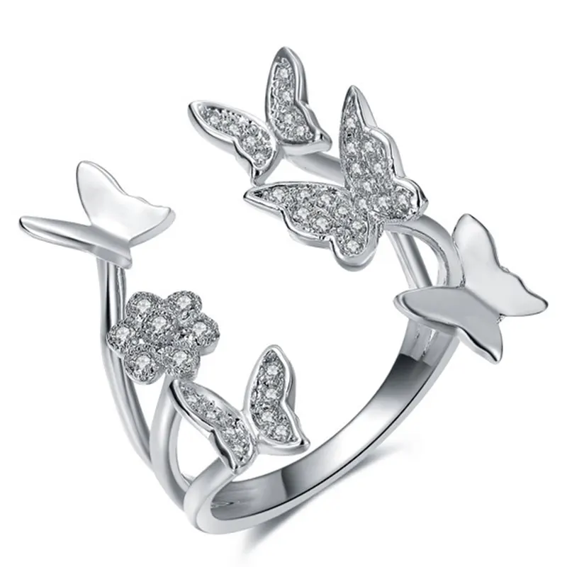Модные кольца с бабочкой для женщин, циркониевые кольца, розовое золото, свадебные украшения, новинка, Прямая поставка