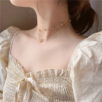 

2020 Double layer Chain Heart Choker Necklace For Women Gold Chain Korean Style Collar Female Chocker Fashion Aesthetic Jewelry