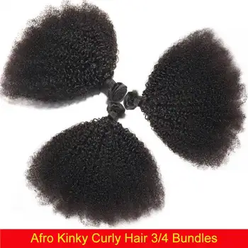 

Afro Kinky Curly Hair 3/4 Bundles Brazilian Hair Weaves Bundles Remy 100% Human Hair Extensions Natural Color Free Shipping