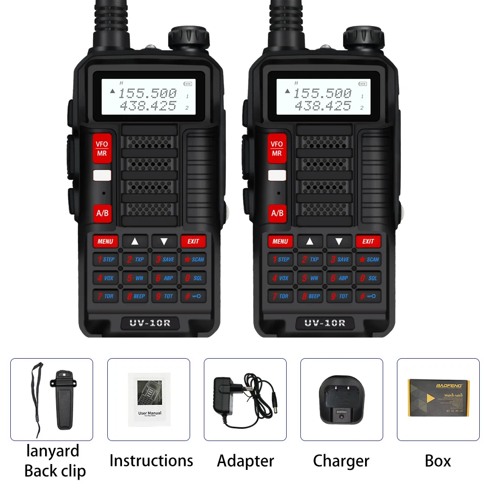 walkie talkie Baofeng  New Upgrade WalkieTalkie UV-10R Handheld Dual Band VHF/UHF HF Transceiver 10W 4800mAh Two Way Ham Radio For Hunting best long range walkie talkie Walkie Talkie