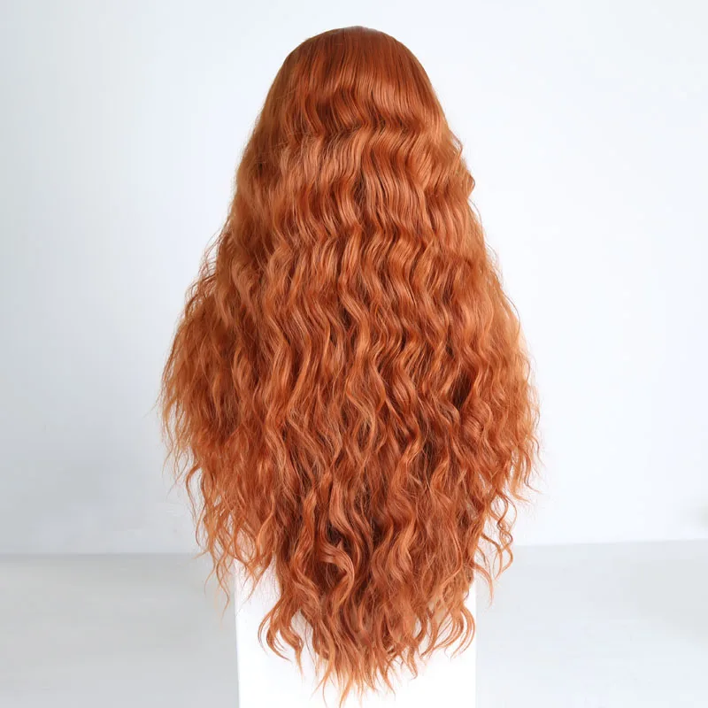 RONGDUOYI оранжевый термостойкие волокна волос Синтетические Кружева передние парики для женщин длинные волнистые Glueless передний парик с челкой