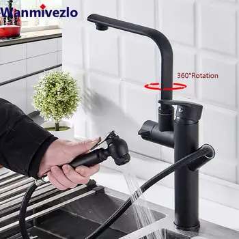 

Matte Black Pull Out Spray Kitchen Sink Faucet Deck Mounted Bathroom Kitchen Tap 360 Rotation Spout Single Handle Mixer Tap