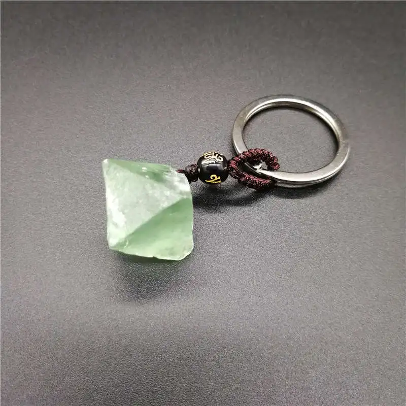 1개 천연 크리스탈 형석 팔면체 원석 열쇠고리 형석 팔면체 열쇠고리 보석 제작용 원석