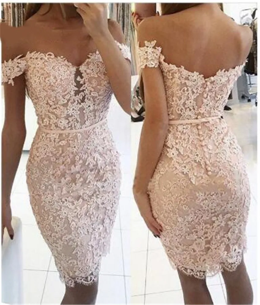 Pink as picture Оболочка кружево с аппликацией и бисером блестками Saches коктейное платье для вечеринки высокое качество по колено свадебное платье - Цвет: Pink as picture