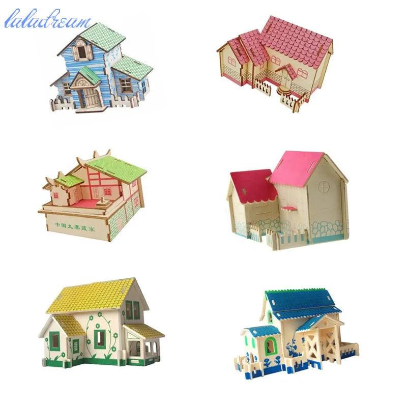 Simulation small house Building Model 3d Three-dimensional building puzzle Toys for Children Diy Handmade Wooden | Игрушки и хобби