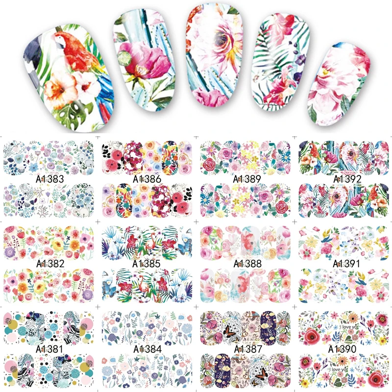 

NEW AND HOT 12Designs Water Transfer Decals Summer Flamingo Parrot Unicorn Patterns Watermark Sticker Decoration Wraps Manicure
