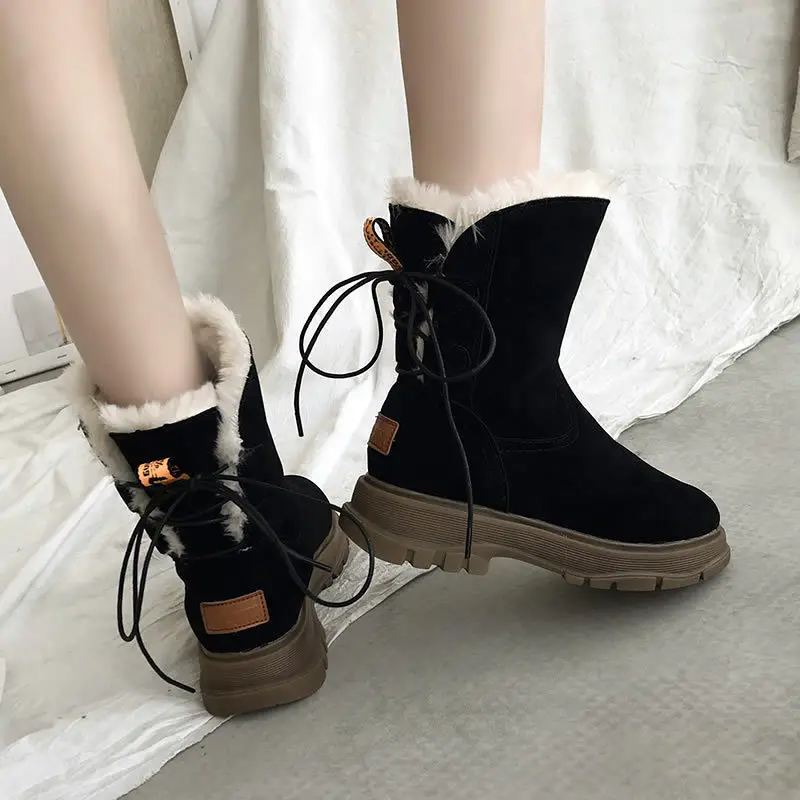 

Shoes Lady Boots Lace Up Round Toe Luxury Designer Booties Woman 2019 Low Heel Australia Boots-women Winter Footwear Ladies