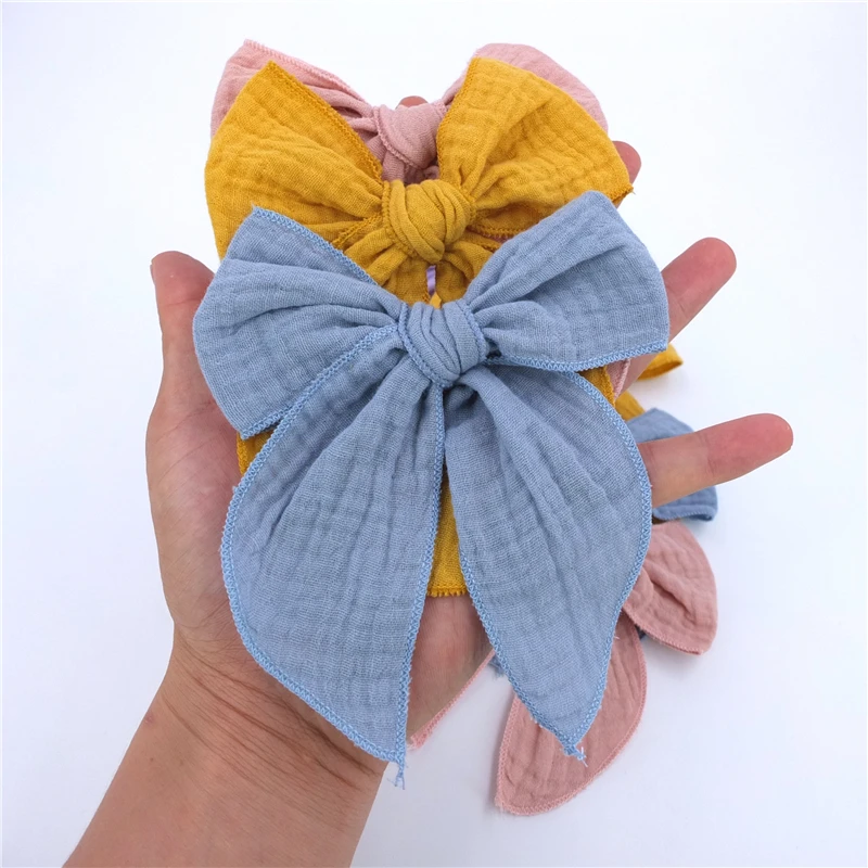 Fable Bow Hair Clips Baby Girls Women Linen Hemmed Hair Bow Clips Cotton Large Tails Hair Bows Accessories Hairgrips ergo baby accessories