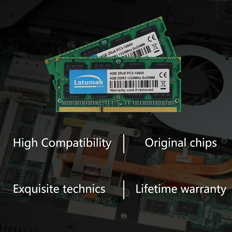 Latumab RAM DDR3 4GB 8GB 16GB 1333MHz Laptop Memory PC3-10600 SODIMM Memory 204Pin 1.5V Notebook Memory Memoria DDR3 RAM Module (19)