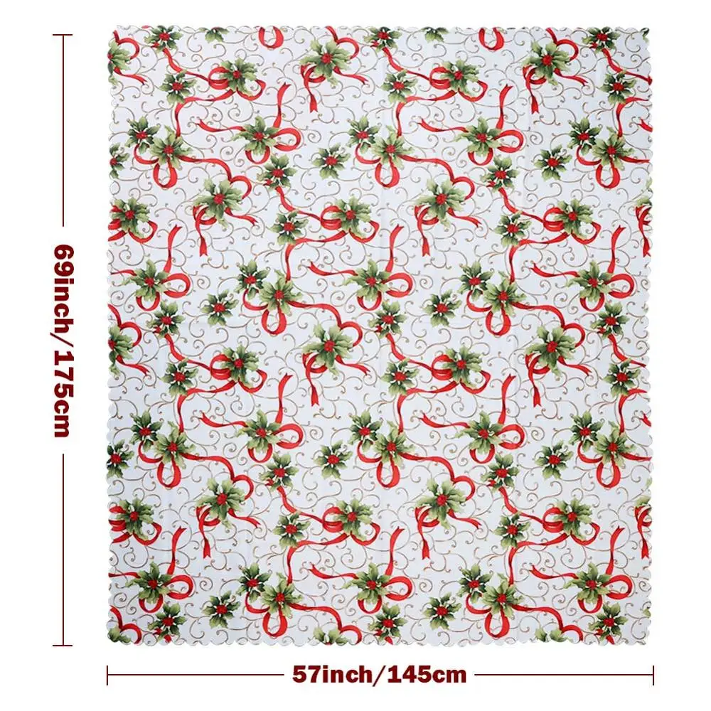 OurWarm Christmas Table Cover Rectangular Tablecloth Snowman New Year Table Cloth for Restaurant Kitchen Dining Home Decoration - Цвет: Holly leaves