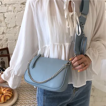 

Vintage women Armpit bag luxury designer wide strap shoulder bag female chain messenger bag leather ladies purses and handbags