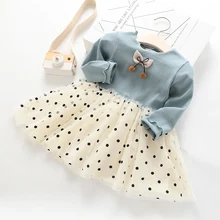 Платье-пачка для девочек в горошек осенние детские платья для девочек, детская одежда с длинными рукавами повседневная школьная одежда праздничное платье принцессы