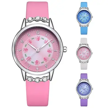 

Quartz Wrist Watch Women Rhinestone Faux Leather Strap Round Flower Dial Arabic Number Quartz Watch Bracelet Quartz Watch