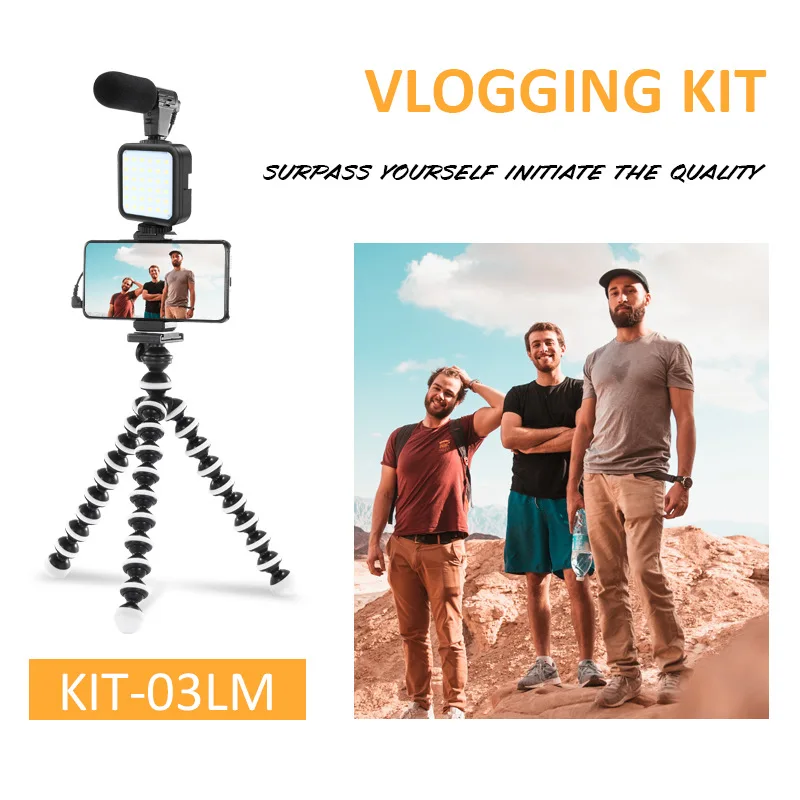 

Smartphone Vlog LED Video Light Kit DSLR SLR Phone Vlog Tripod Vlogging Kits Live Selfie Fill Light with Microphone LED Light