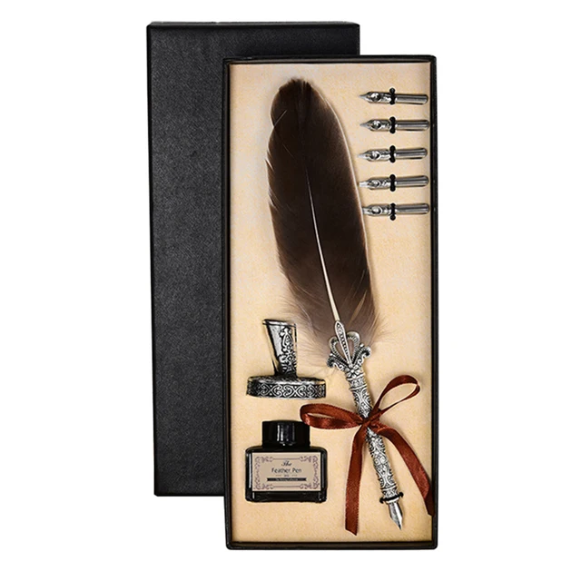 Vintage Feather Dip Pen Kit Calligraphy Quill Pen Gift Set for Kids  Beginners Calligraphy Ink Bottle 5 Ink Sacs Included - AliExpress