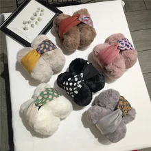 Зимние милые наушники с волнистым узором в горошек, женские наушники с кроличьим мехом Рекс, теплые толстые складные наушники, одноцветные милые женские наушники