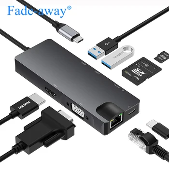 

USB Type C Hub Docking Station to HDMI 4K RJ45 Gigabit Ethernet VGA PD SD TF Card Reader USB-C HUB Adapter Splitter for Labtop