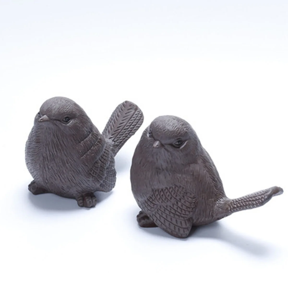 Handmade Lucky Teapet Birds for Home Garden Decoration, Desk Ornaments, Purple Sand Statues, Decor