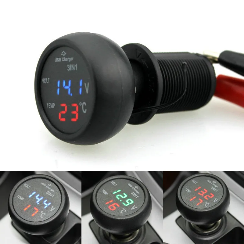 Universal Car Cigarette Ligter 3 in 1 Car Volt Meter 12V 24V LED