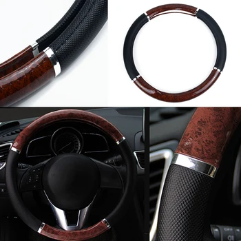 

Mahogany Soft Leather Steering Wheel Non-slip Durable Anti-skid 38cm Deluxe 1pcs Auto Stock Part Tool Replaces