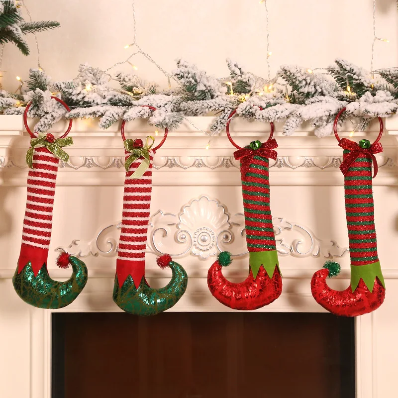 

New Christmas Decorations for Home Elf Feet Hanging Hoops Bells Xmas Tree Elf Boots Ornament Navidad New Year Noel Door Knockers