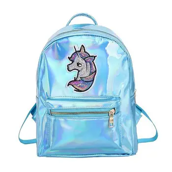 

Cute Cartoon Unicorn Backpack Glossy Casual Bookbag Fashion Charming Travel Bag Anti-theft Backpack (Blue)