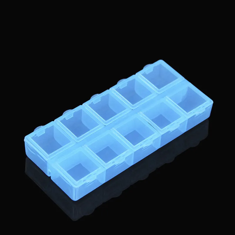 Независимая 10 решетчатая регулируемая пластиковая коробка для хранения таблеток для небольшого компонентного ящик для ювелирных инструментов органайзер для дизайна ногтей наконечник чехол
