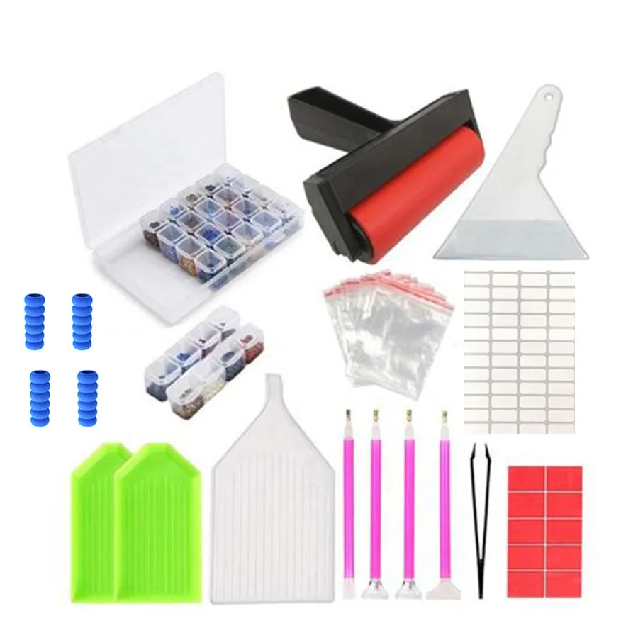 

28 DIY Diamond Embroidery Accessories with Tools Kit Adult or Kids Diamond Painting Box Mosaic tweezers /pen/glue /plastic Kit