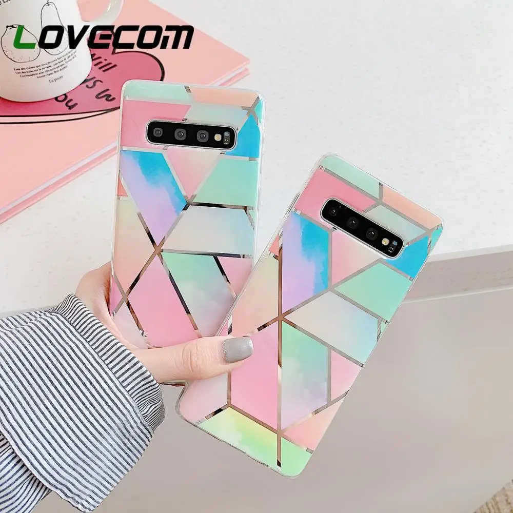 

LOVECOM Colorful Electroplated Marble Phone Case For Samsung S8 S9 S10 Plus Case Glossy Soft IMD Full Body Phone Back Cover Capa