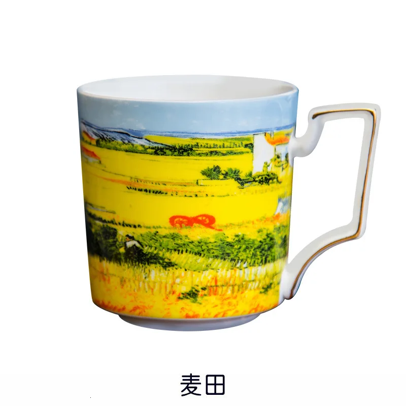C Керамическая кофейная кружка в европейском стиле с изображением Ван Гога, масляная роспись, восстановление древних способов, стильная чашка, Пшеничное поле, звездная Ночная кружка с рисунком - Цвет: C