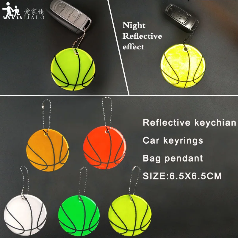 

New arriva Basketball pattern soft PVC Reflective keychain traffic safety bag pendant accessories for road visibility safety use