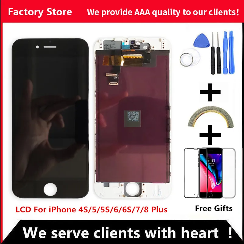 ЖК дисплей AAA для iPhone 6 7 8 6S Plus экран в сборе 5 5C 5S SE без битых пикселей + закаленное