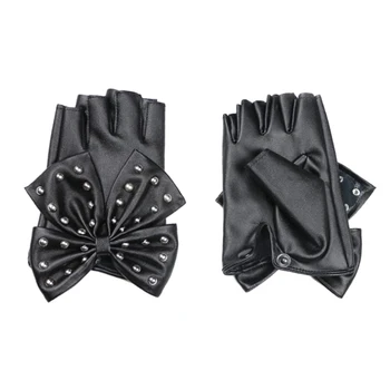 

1 Pair Fashion Half Finger Gloves Womens PU Leather Rivet Mitten for Driving
